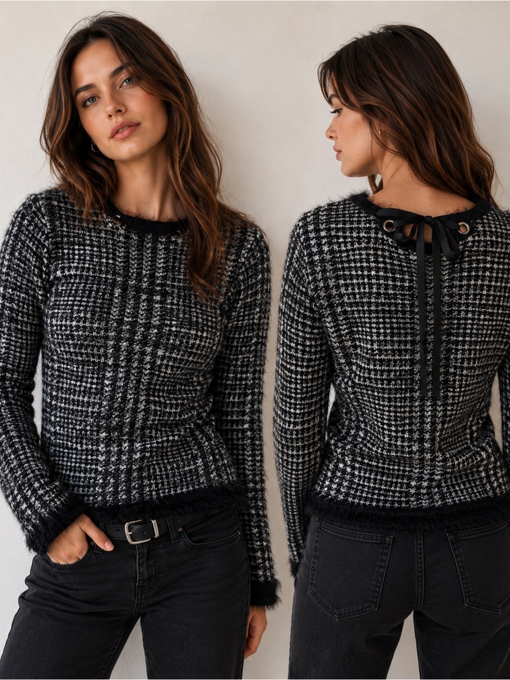 Ava couture fuzzy tie back pullover sweater ❤️